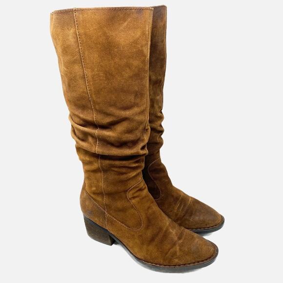 Born Brown Suede Slouchy Tall Boots Women's Size 7 EUC Block Heel - Picture 1 of 9
